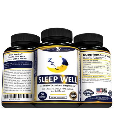 Potent Garden Sleep Well Sleep Aid Contains Melatonin Valerian Root L-Theanine GABA & More Natural Sleep Aid Non-Habit Forming Sleep Aids for Adults with 60 Veggie Caps - Buy Online on GoSupps.com