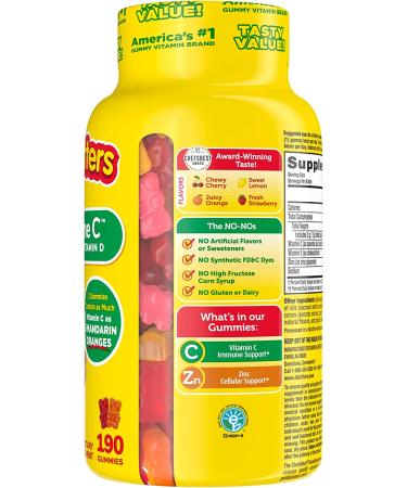 Lil Critters Kids Immune C Gummy Supplement - 190 Count, Vitamin C, D3 & Zinc for Immune Support - 190mg Vitamin C Per Serving - No. 1 Kids Gummy Vitamin Brand - Buy Online on GoSupps.com