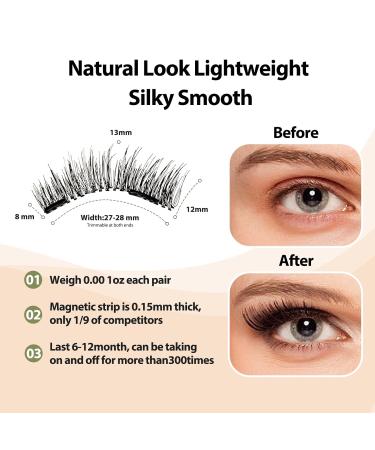 Dual Magnetic False Eyelashes - No Eyeliner or Glue Needed - 3D Natural Look - Easy to Wear and Reusable - 2 Pairs Pack with Tweezers - Black - Buy Online on GoSupps.com