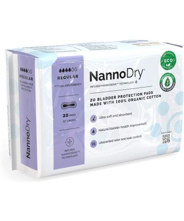 NannoDry Organic Cotton Incontinence Pads - Bladder Leak Protection for Women and Men - Nannocare Regular (20 Count) - Buy Online on GoSupps.com