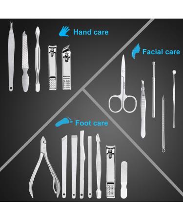 18 Piece Professional Stainless Steel Manicure Set with Travel Case - Nail Clippers, Pedicure Kit, Grooming Tools for Nail Care - Black - Buy Online on GoSupps.com