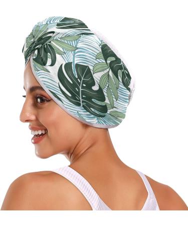 Tropical Leaves Dry Hair Cap Set | 2-Piece Quick Drying Towels & Button Headband | Super Absorbent & Soft for Effortless Drying - Buy Online on GoSupps.com