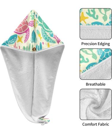 Colorful Seaweed Turtles Hair Towel 2 Pack | Super Absorbent Quick Dry Hair Turbans for Women & Girls| Ultimate Hair Drying Solution - Buy Online on GoSupps.com