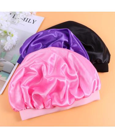 Supvox 3pcs Kids Silk Satin Bonnets - Soft Hair Turbans & Night Head Covers in Purple Black & Pink - Premium Hair Care - Buy Online on GoSupps.com