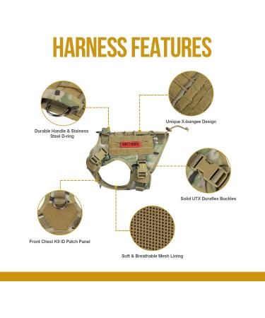 Oneigris Multi-Colored Dog Harness - Fire Watcher Tactical Molle Security Harness with No-Pull D-Ring - Durable 1000D Nylon for Dogs (S) - Buy Online on GoSupps.com