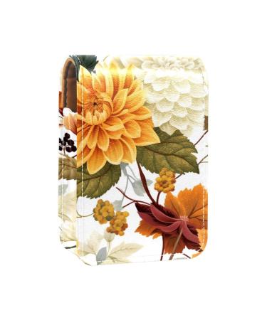 Travel Lipstick Organizer Case Lipstick Case Portable Makeup Bag With Mirror Autumn Flowers Blossom Leaves I206i1rlqb
