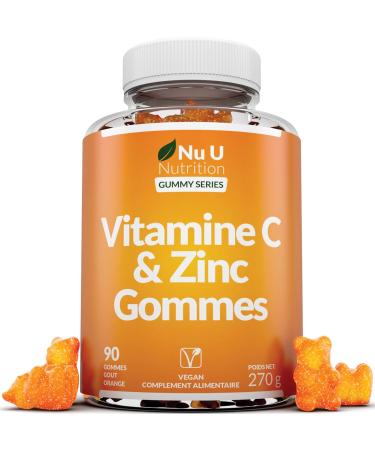 Vitamine C Gummies avec Zinc - 90 Gommes V ganes - 120mg de Vitamine C & 12mg de Zinc par portion Compl ment alimentaire - Saveur naturelle d orange - Nu U Nutrition - Buy Online on GoSupps.com