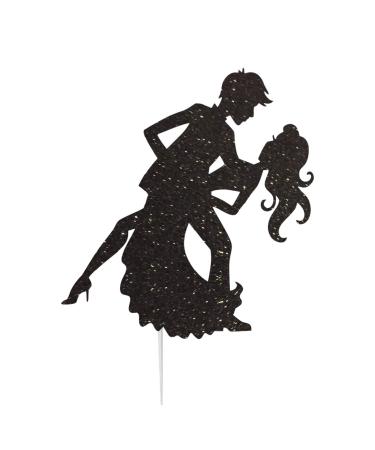 LissieLou Man and Women Dancing Silhouette Wedding Cake Topper Glitter Card Black Made in the UK