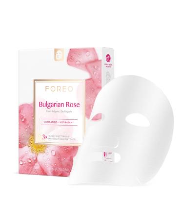 Foreo Bulgarian Rose Moisturizing sheet mask for dry tired skin 3 -pack soothing nourishing clean formulation without animal testing compatible with the UFO devices