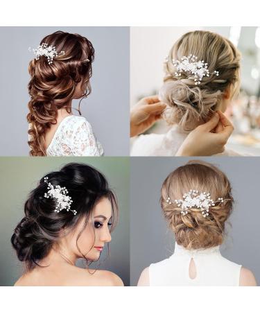Makone Pearl and Crystal Bridal Wedding Hair Combs Set - Elegant Accessory for Women and Girls | Silver Flower Bride Comb - Buy Online on GoSupps.com