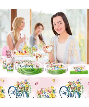 Spring Butterfly Flower Theme Party Paper Plates Paper Cups Paper Towels Disposable Knives Forks Spoons Tableware Tea Party Layout Scoop 10pcs - Buy Online on GoSupps.com
