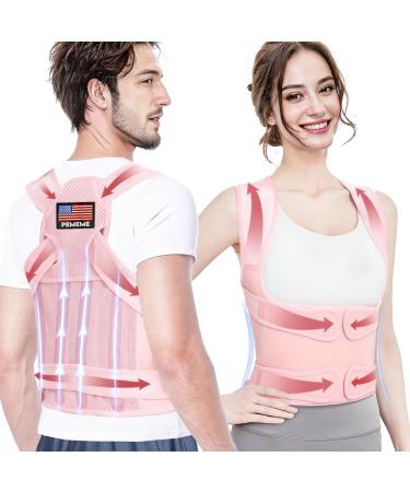 Posture Corrector for Women and Men - Adjustable Back Brace for Pain Relief - Enhances Posture and Provides Lumbar Support - Upper and Lower Back Straightener - Breathable Back Support (Pink Large) Large Pink