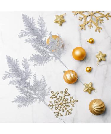 20Pcs Silver Christmas Tree Picks - Glitter Pine Branches for Holiday Crafts & Decor - Buy Online on GoSupps.com