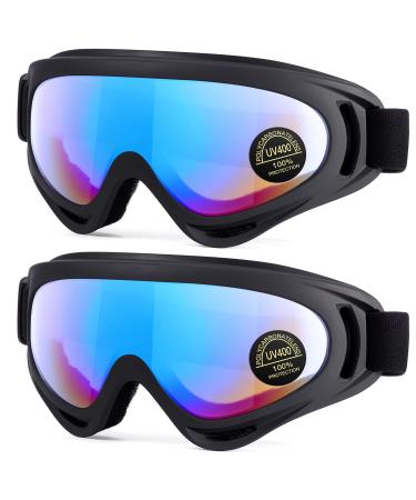MAMBAOUT 2-Pack Snow Ski Goggles Snowboard Goggles for Men Women Youth Kids Boys or Girls 01.multicolor Lenses 2
