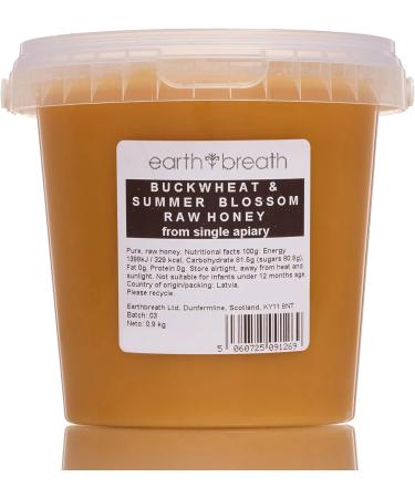 Earthbreath Buckwheat & Summer Blossom Raw Honey 900g - Pure Dark Unheated Unpasteurised & Unfiltered - Natural Sweetener for Cooking & Drinks - Buy Online on GoSupps.com