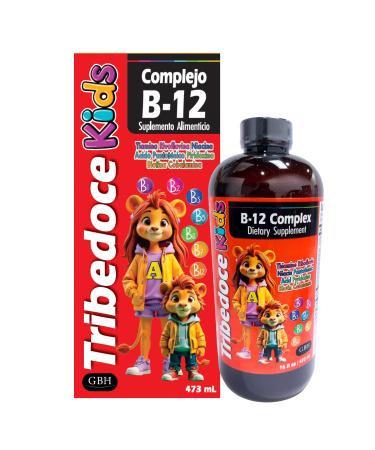 Tribedoce Kids B-12 Complex Liquid Supplement Vitamin B1 B2 B3 B5 B6 B7 B9 & B12 Great-Tasting Daily Support for Children 16 fl oz Non-GMO Gluten-Free