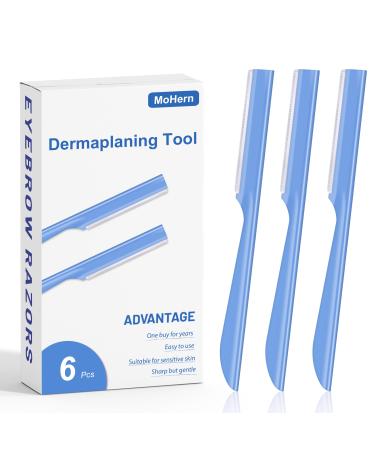 Straight Edge Razor 6 Pcs Facial Razor for Men Stainless Steel Face Dermaplaning Razor Mustache and Beard Shaping Tool Travel Razor with Anti-slip Handle (Blue) 1 Count (Pack of 6)