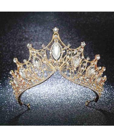 Unicra Gold Baroque Crown & Tiara - Rhinestone Wedding Queen Princess Bridal Hair Accessory for Women and Girls - Buy Online on GoSupps.com