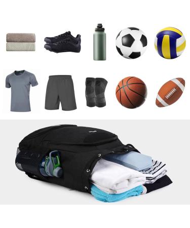 Soccer Basketball Drawstring Backpack with Shoe & Ball Compartments - Gym Bag Sackpack for Men Women | Black - Buy Online on GoSupps.com