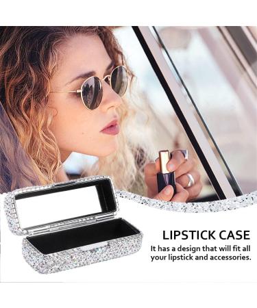Rhinestone Lipstick Case with Mirror - Bling Crystal Makeup Storage Box for Ladies | Elegant Silver Lipstick Holder & Cosmetic Organizer - Buy Online on GoSupps.com