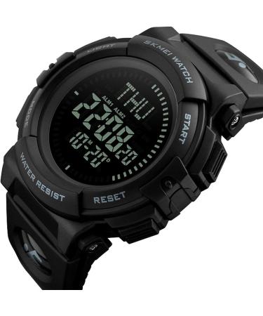 Mens Military Digital Sports Watch with Survival Compass | 50M Waterproof, 3 Alarm, Stopwatch | Black - Buy Online on GoSupps.com