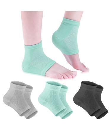 Moisturizing Gel Heel Socks for Dry Cracked Feet, Shynek 3 Pairs Spa Socks Lotion Toeless Socks for Women Dry Cracked Heel Feet Repair, Foot Care (Black, Grey, Green)