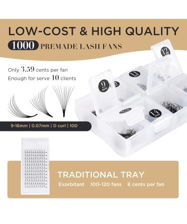 LASHVIEW 1000 Premade Volume Eyelash Extensions - 10D D Curl Mixed Tray Handmade Thin Base 9-16mm 1000 Fans | Shop Internationally - Buy Online on GoSupps.com