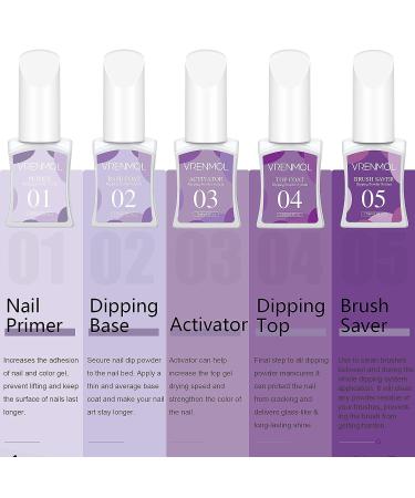 VRENMOL Dip Powder Liquid Set - 5pc 0.5oz Dipping Powder Nail Kit for Artistic Nails - Primer, Base Coat, Activator, Top Coat Included - Buy Online on GoSupps.com