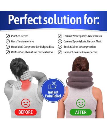 Cervical Neck Traction Device for Instant Pain Relief - Inflatable & Adjustable Neck Support Brace | Best Neck Traction Pillow for Home Use - Gray - Buy Online on GoSupps.com