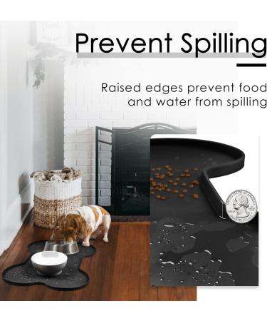 Waterproof Silicone Dog Food Mat | Non-Slip Pet Feeding Mat | Non-Spill Puppy Dish Tray | Bone-Shaped Black Mat - Small/Medium/Large - Buy Online on GoSupps.com