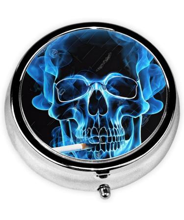 Blue Skull Printed Mini Round Pill Box | 3 Compartment Medicine Organizer | Portable Travel Pill Case for Home & Office - Buy Online on GoSupps.com