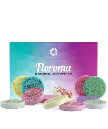 Floroma Aromatherapy Shower Steamers - Variety Set Of 12x Shower Bombs With Essential Oils For Relaxation. Shower Bomb Melts For Women Who Has Everything. Shower Steamer Tablets (Fizzies) For Home Spa