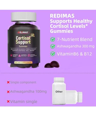 Redimas Cortisol Gummies for Women & Men with Ashwagandha Magnesium L-Theanine and Multivitamin Vegan Chewable Gummies for Daily Lifestyle Balance Convenient Adult Supplement 60 Count - Buy Online on GoSupps.com