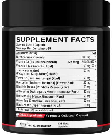 11in1 NAD Supplement with Nicotinamide Riboside, Quercetin, Resveratrol and 8 More - 2 Month Supply 60 Count (Pack of 1) - Buy Online on GoSupps.com