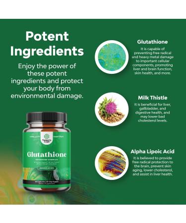 Pure Glutathione Amino Acid Supplement for Liver Support - With Glutamic Acid and Milk Thistle Seed Extract - Immune Boosting L Glutathione Pills - Buy Online on GoSupps.com