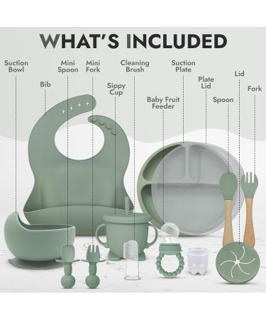 13-Piece EZIO's Baby Weaning Set - Silicone Feeding Set in Army Green - Buy Online on GoSupps.com