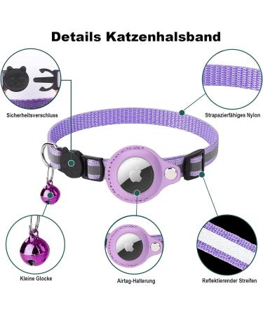 Mouyou Airtag Cat Neck Band - Soft Nylon Reflective Collar with Bell & Safety Clasp Adjustable 22-34cm Purple - Track Your Cat Safely! - Buy Online on GoSupps.com