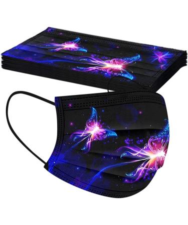 50Pc Disposable Black Face Masks with Colorful Butterfly Prints for Adults - 3-Ply Breathable Filter Protection in Multicolor - Buy Online on GoSupps.com