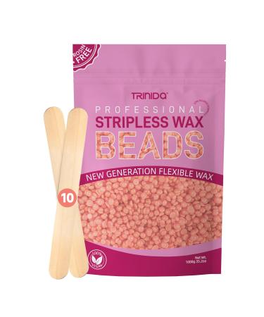 TRINIDa Wax Beads Professional Hard Wax Beads 1000g with 10 Applicators For Full Body Facial and Legs Painless Gentle Hair Removal Wax Beads for Women and Men (Rose) Rose 1kg