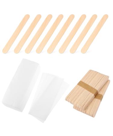 Hohopeti Bandes et B tonnets de Cire pour pilation Corps Visage Kit 100 Bandes 100 B tonnets en Bois pilation Douce Usage Domestique et Professionnel