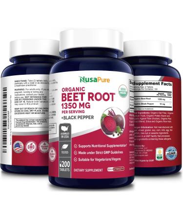 NusaPure Beet Root 350mg Organic Tablets - 200 Vegetarian USDA Non-GMO & Gluten-Free with Black Pepper - Buy Online on GoSupps.com