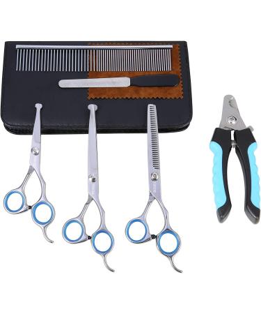 Topgoose 6-Piece Dog Grooming Scissors Set with Safety Round Tip - Professional Tools for Pet Cats Dogs - Curved, Thinning, Straight Scissors, Comb, Nail Clipper, Nail File - Buy Online on GoSupps.com