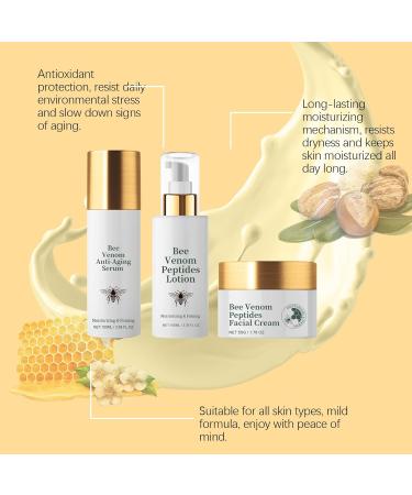 Bee Venom Skincare Set - Anti-Aging Cream Serum & Lotion for Hydrated Skin | Plant-Based Natural Collagen Booster - Buy Online on GoSupps.com