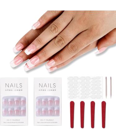 French False Nails 48Pcs Short Nude Full Cover Press on Nails with Jelly Glue - Pink | Nail Art DIY Kit for Women and Girls - Buy Online on GoSupps.com
