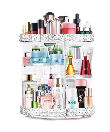 360 Rotating Makeup Organizer Vanity Adjustable Cosmetic Storage Organizers Large Capacity Makeup Display Case for Bedroom Bathroom Clear Acrylic Organizer Container for Cosmetic Brushes Lipsticks