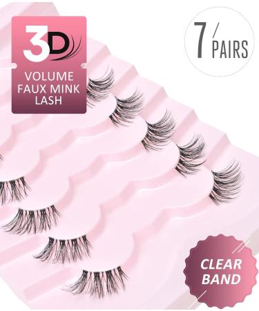 Natural Look Half False Wispy 3D Faux Mink Lashes - 7 Pairs C03 Pack | Clear Band Half Eyelashes in Various Lengths (6MM-15MM) - Buy Online on GoSupps.com
