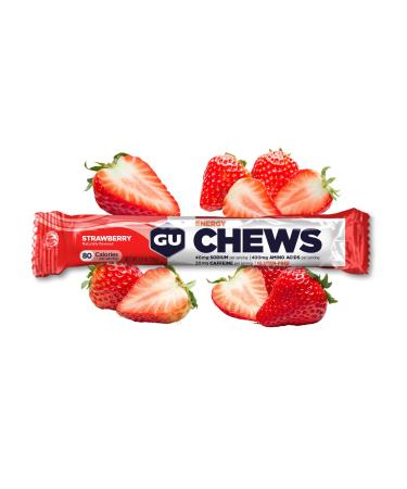 GU Energy Chews, Strawberry Energy Gummies with Electrolytes, 18 Packs (144 Chews Total)