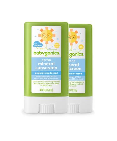 Babyganics SPF 50 Travel Size Baby Sunscreen Stick UVA UVB Protection | Water Resistant |Non Allergenic, 2 Pack Fragrance Free