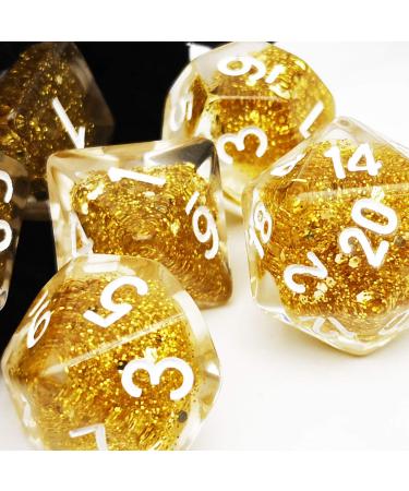 Haxtec Glitter DND Dice Set 7PCS Polyhedral D D Dice for Roleplaying Dice Games as Dungeons and Dragons-Gold Glitter Dice Glitter Core-gold