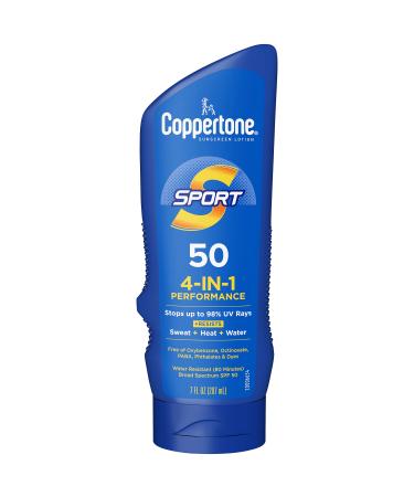 Coppertone SPORT Sunscreen SPF 50 Lotion, Water Resistant Sunscreen, Body Sunscreen Lotion, 7 Fl Oz